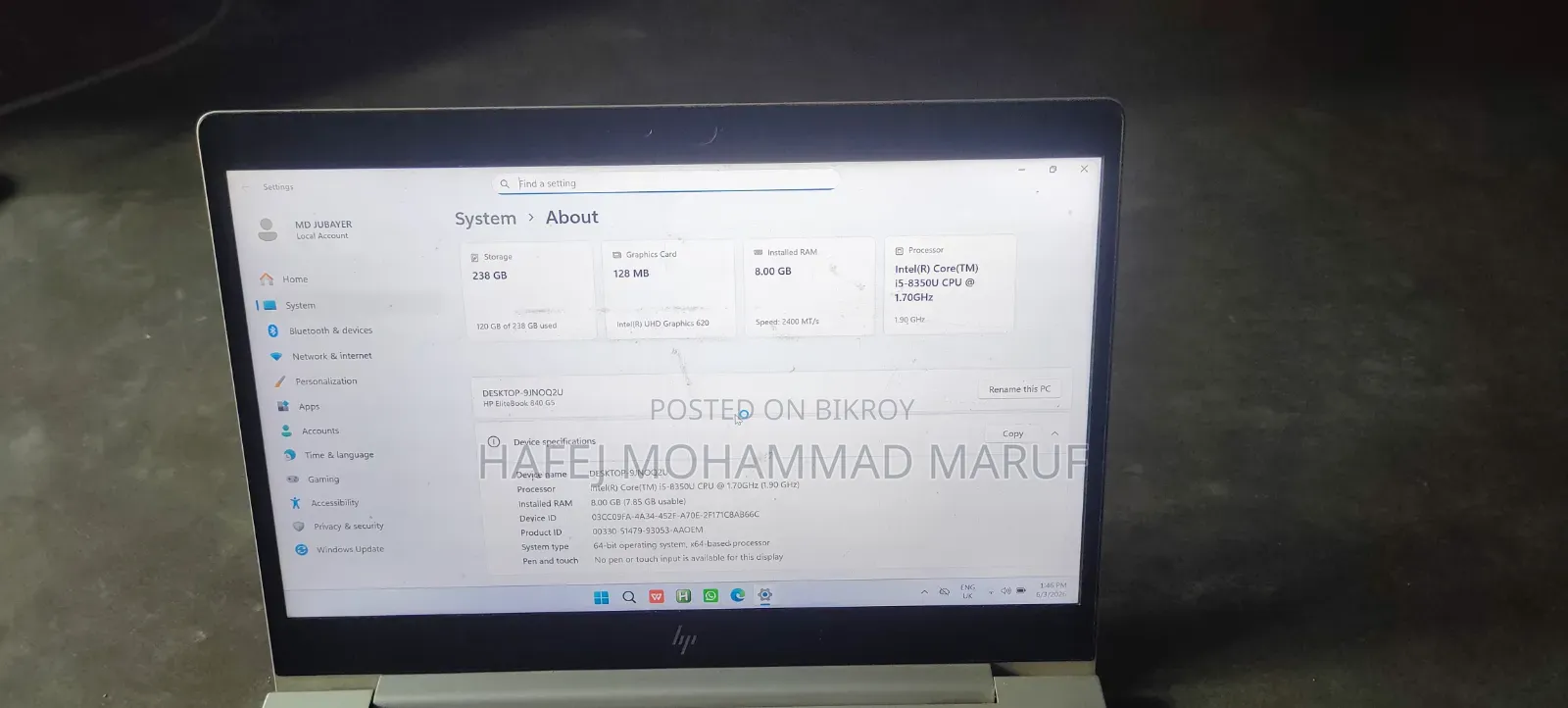 Laptop HP EliteBook 840 G6 8GB Intel Core I5 SSD 256GB