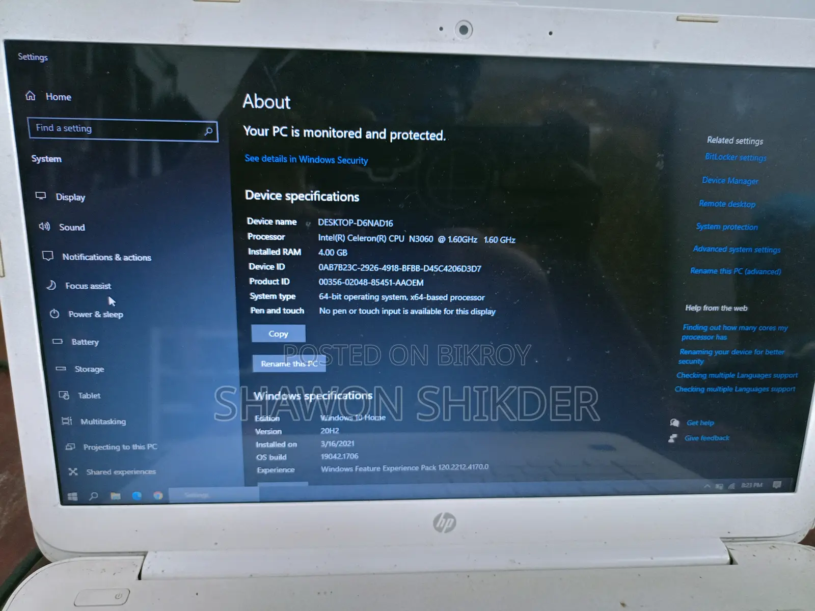 Laptop HP 4GB Intel Celeron SSD 32GB