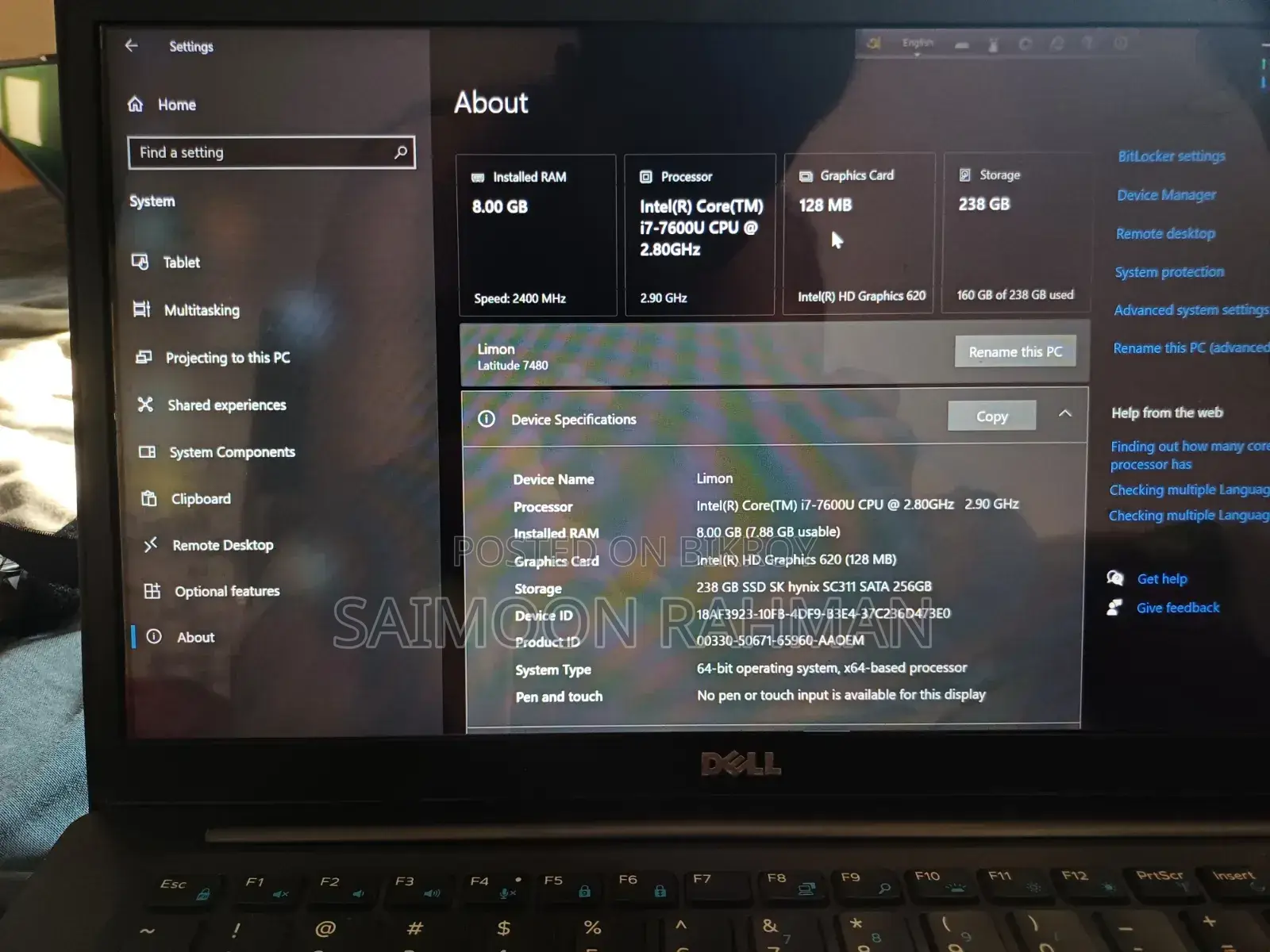 Laptop Dell Latitude 7480 8GB Intel Core I7 SSD 256GB