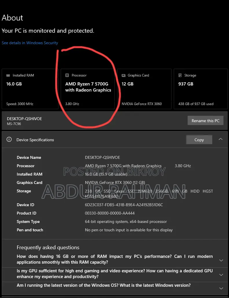 Amd Ryzen 7 5700g Processor (Box Pack) | ২ বছর ওয়ারেন্টি বাকি