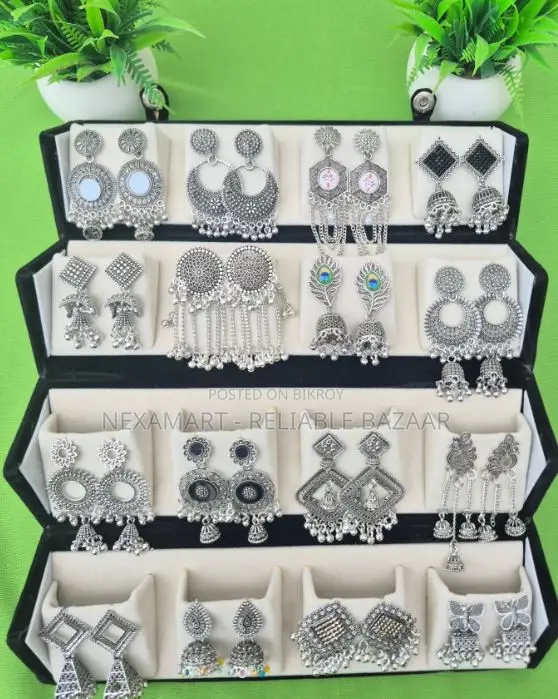 Viral Oxidised Silver Jhumka Earrings Multi-pair Combo Set