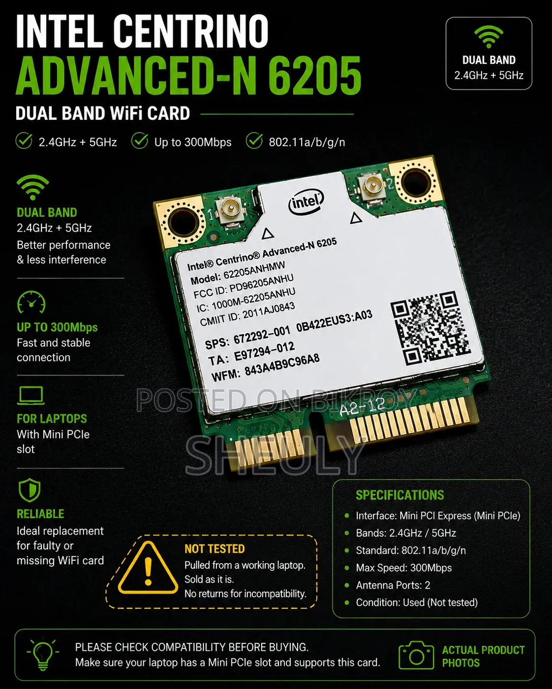 Intel Centrino Advanced-n 6205 Dual Band Wi-fi Card