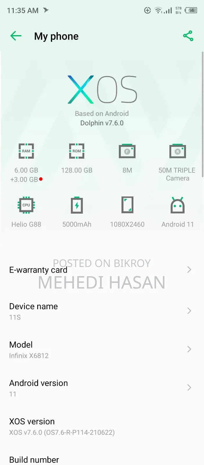 Infinix Hot 11s 128 GB Green