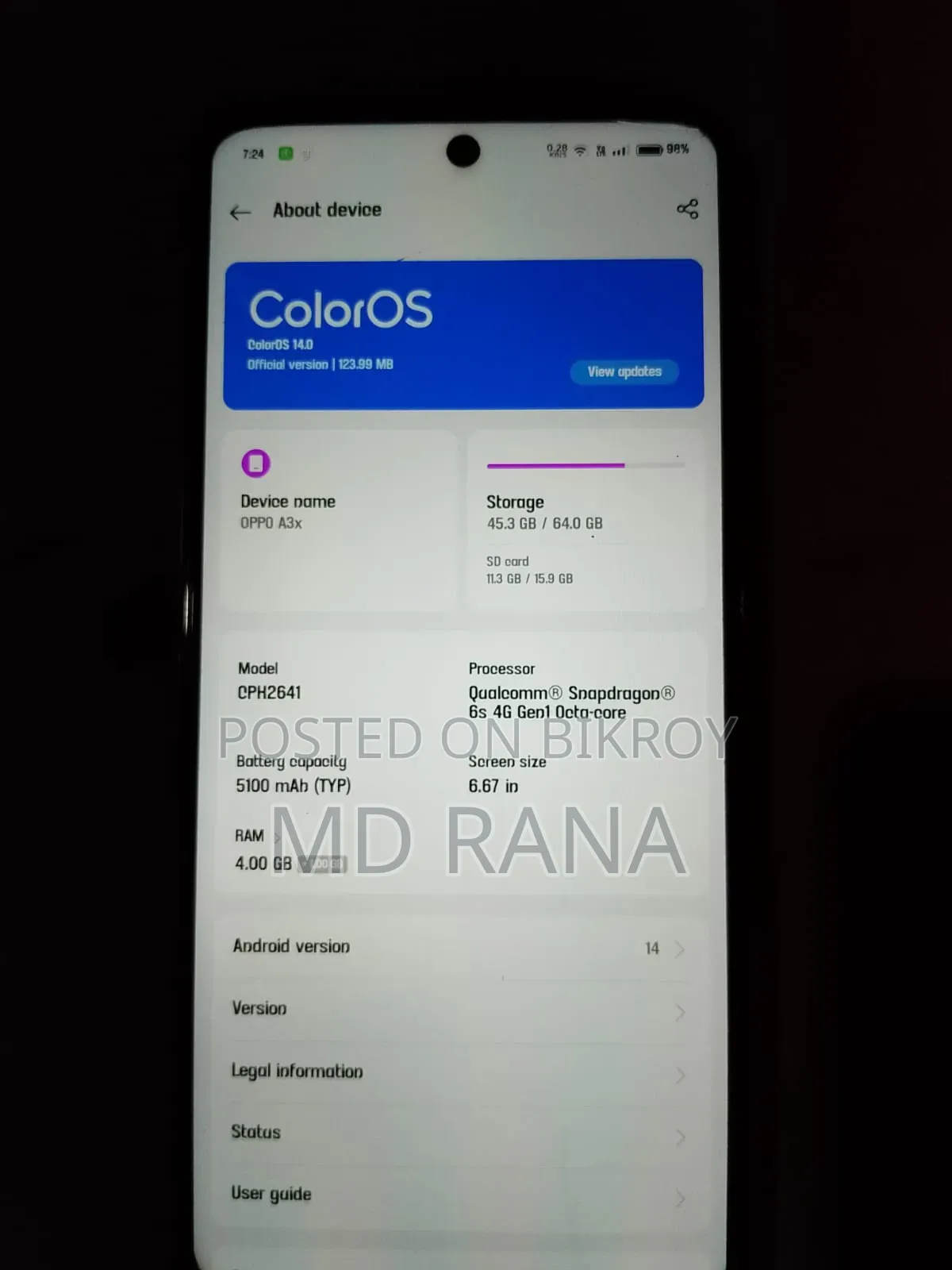 Oppo A3x 64 GB Blue
