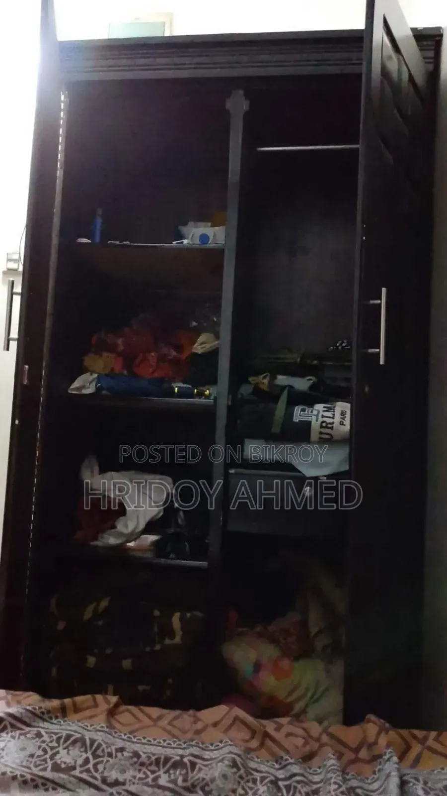 Used, a large bed and a wardrobe for sale