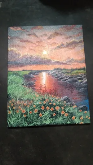 Sunset Painting With River By Acrylic Colour