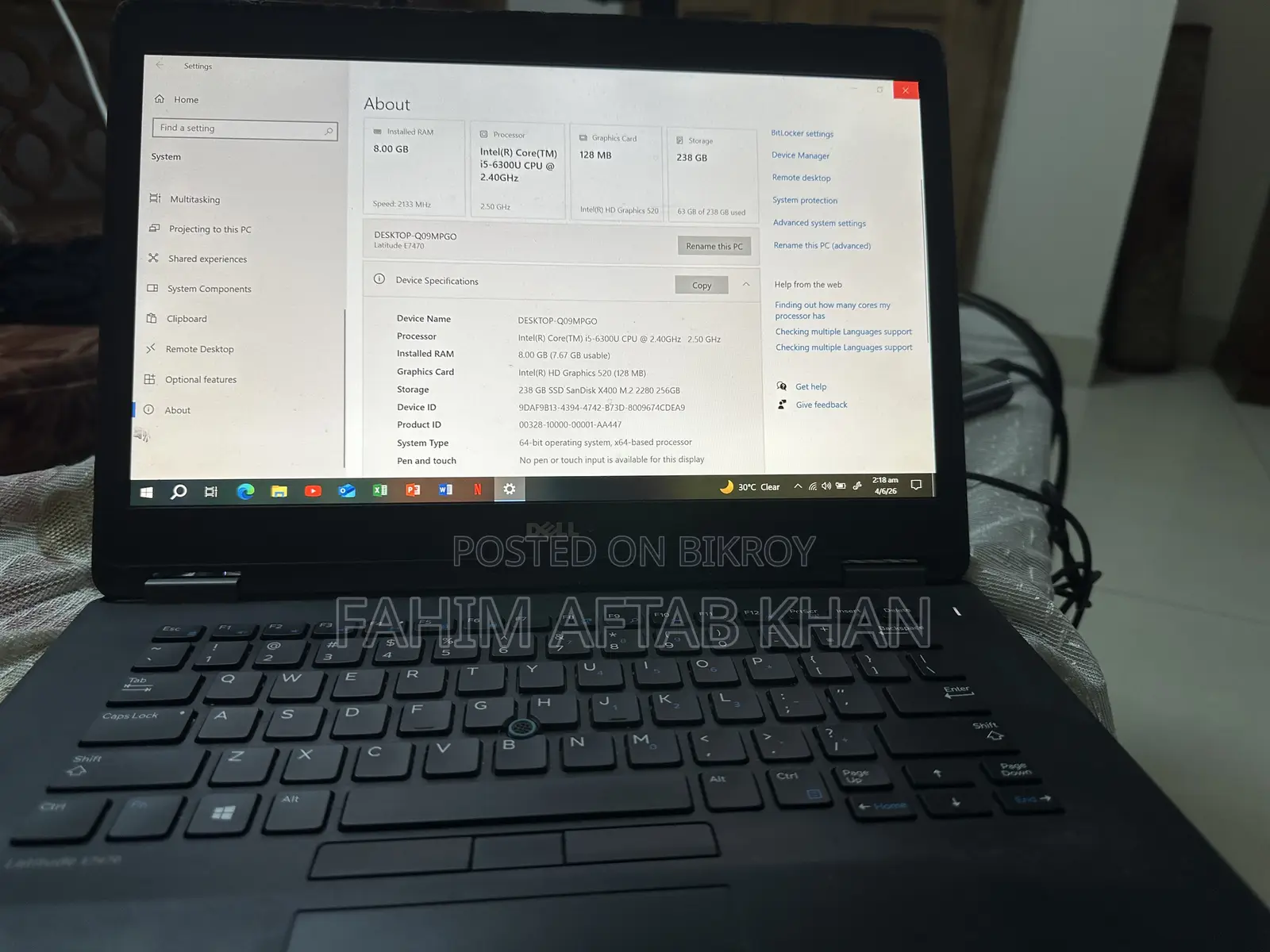 Laptop Dell Latitude 14 E7470 8GB Intel Core I5 HDD 250GB