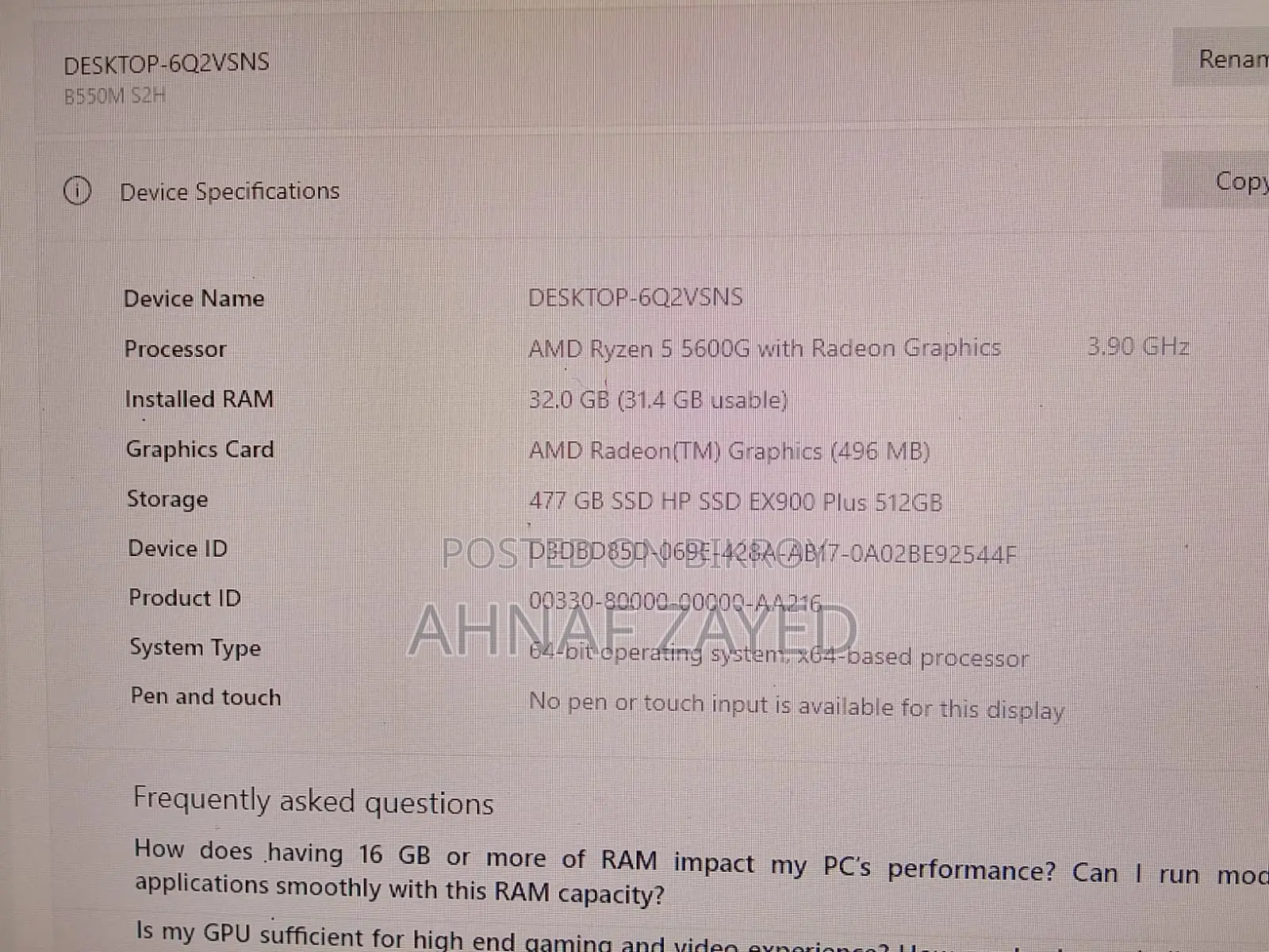 Desktop Computer Gigabyte GB-BACE-3160 32GB AMD Ryzen 5 SSD 512GB