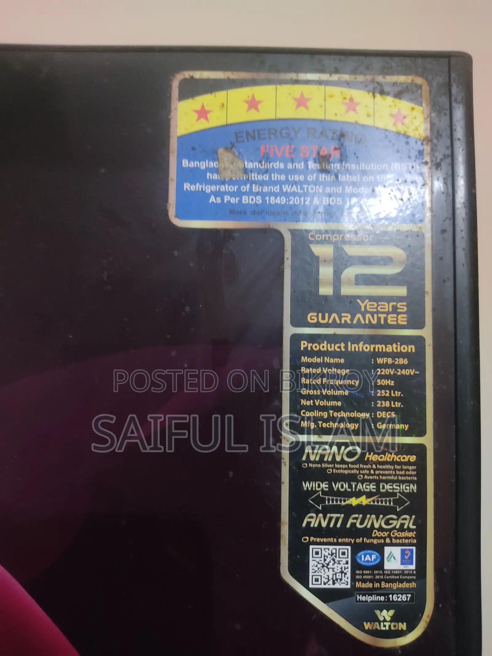 Walton Fridge/ Refrigerator 252l (2.5 Years Used)