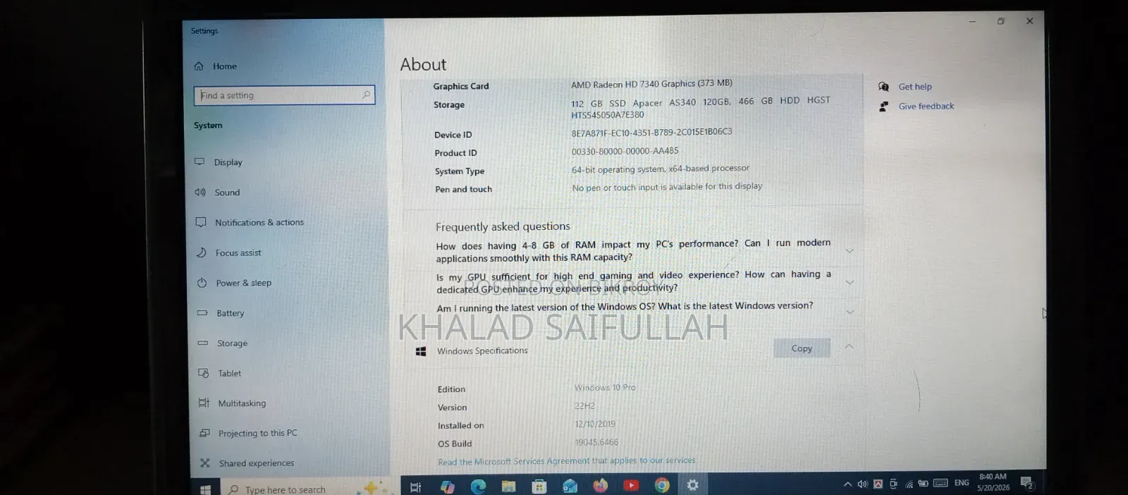 ল্যাপটপ স্যামসাং ৪জিবি র‍্যাম ৫০০জিবি এসএসডি