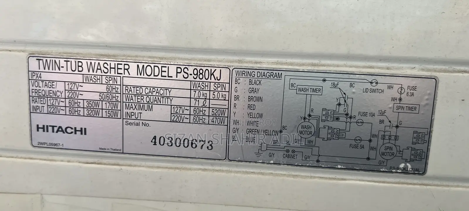 Semi-Auto Washing Machine. Wash 7kg, Spin 5kg.