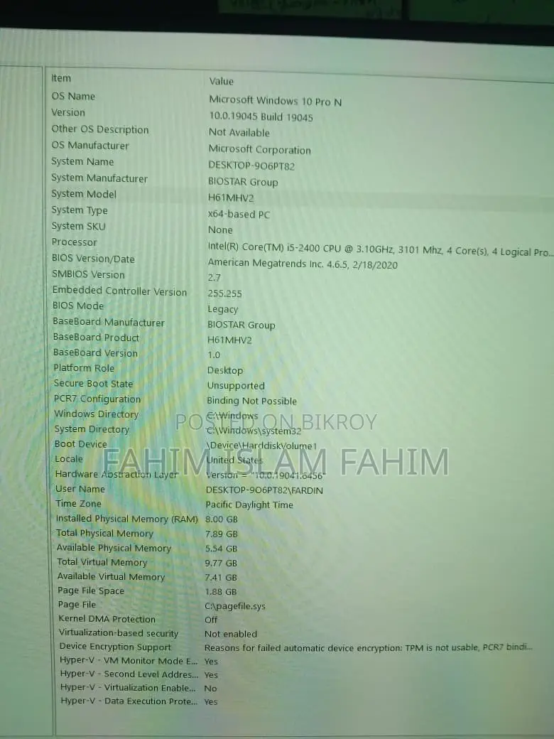 Desktop Computer 8GB Intel Core I5 SSD 250GB