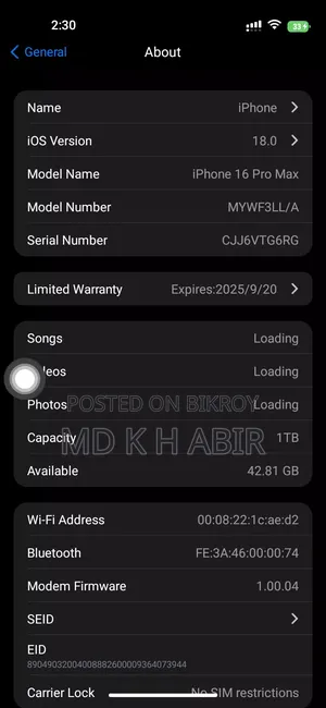 Apple iPhone 16 Pro Max 1 TB White