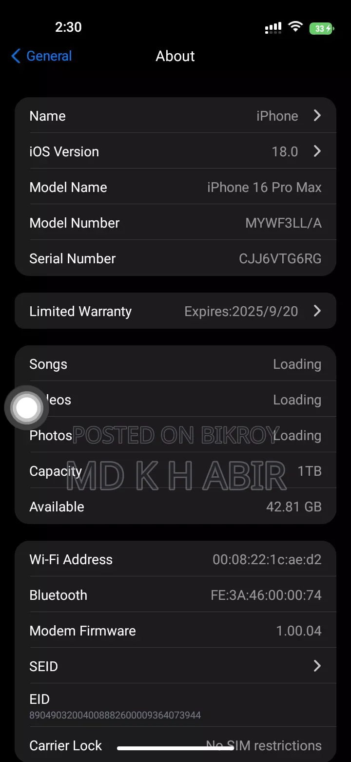Apple iPhone 16 Pro Max 1 TB White