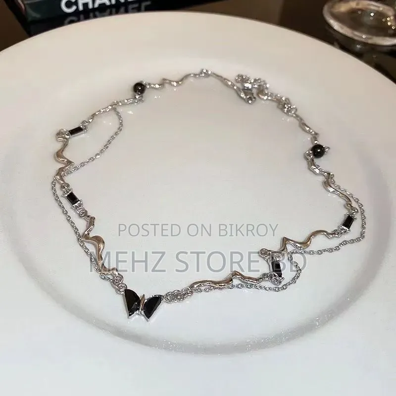 Midnight Butterfly Asymmetric Liquid Metal Choker Necklace