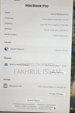 Laptop Apple MacBook 2020 16GB Intel Core I5 SSD 512GB