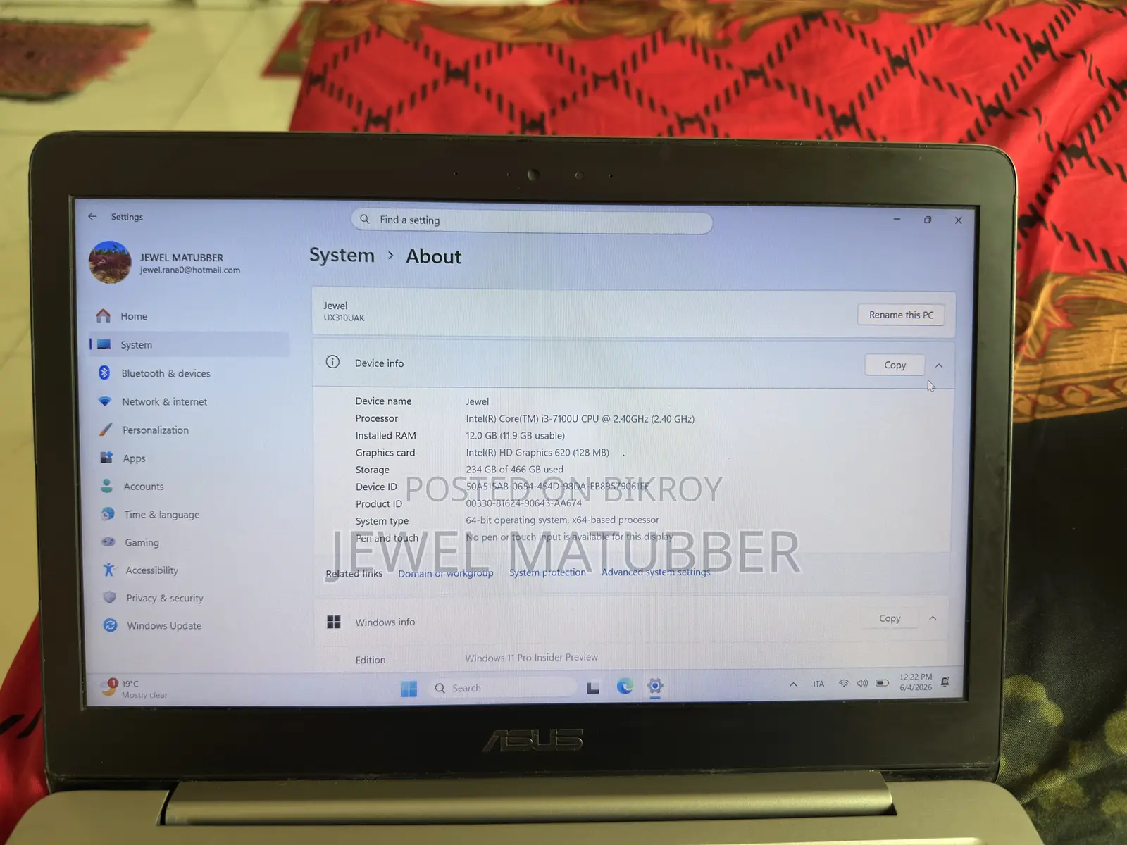 Laptop Asus ZenBook UX310UQ 12GB Intel Core I3 SSD 512GB