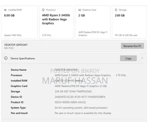 Desktop Computer MSI Model 8GB AMD Ryzen 5 SSD 256GB