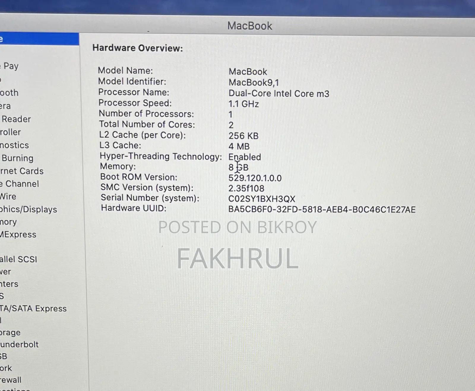 Laptop Apple MacBook 2016 8GB Intel Core I5 SSD 256GB