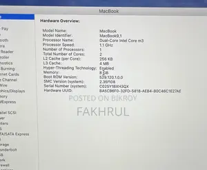 Laptop Apple MacBook 2016 8GB Intel Core I5 SSD 256GB