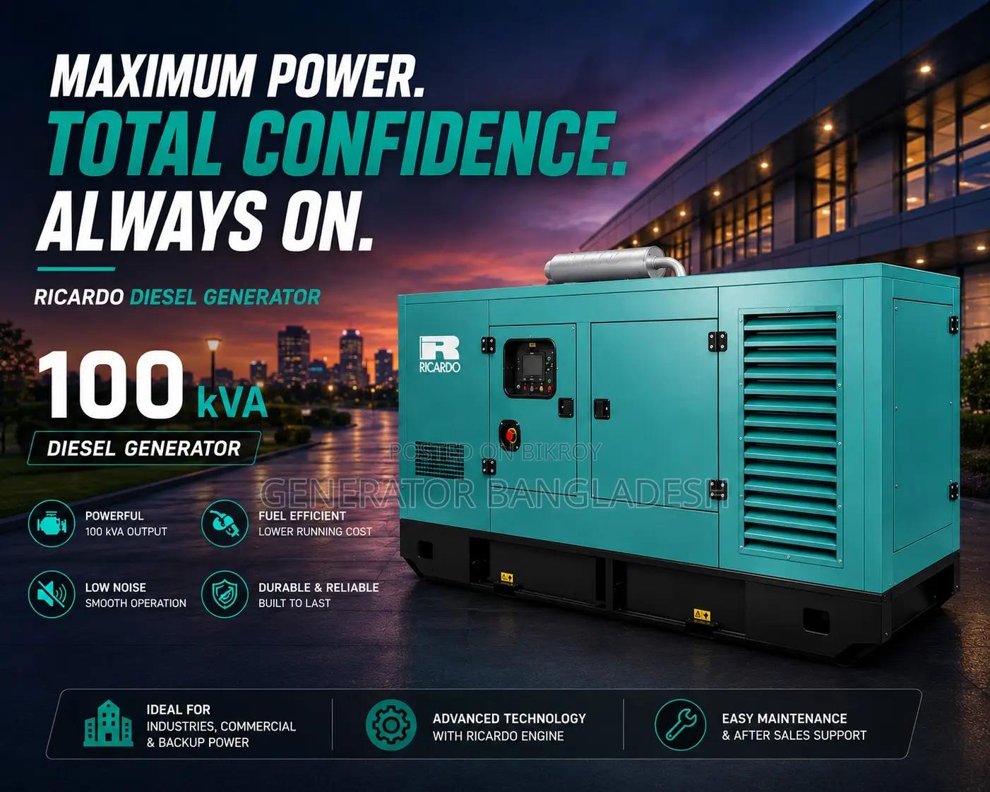 Now Available 100 kVA Ricardo Diesel Generator Best Price in Bangladesh