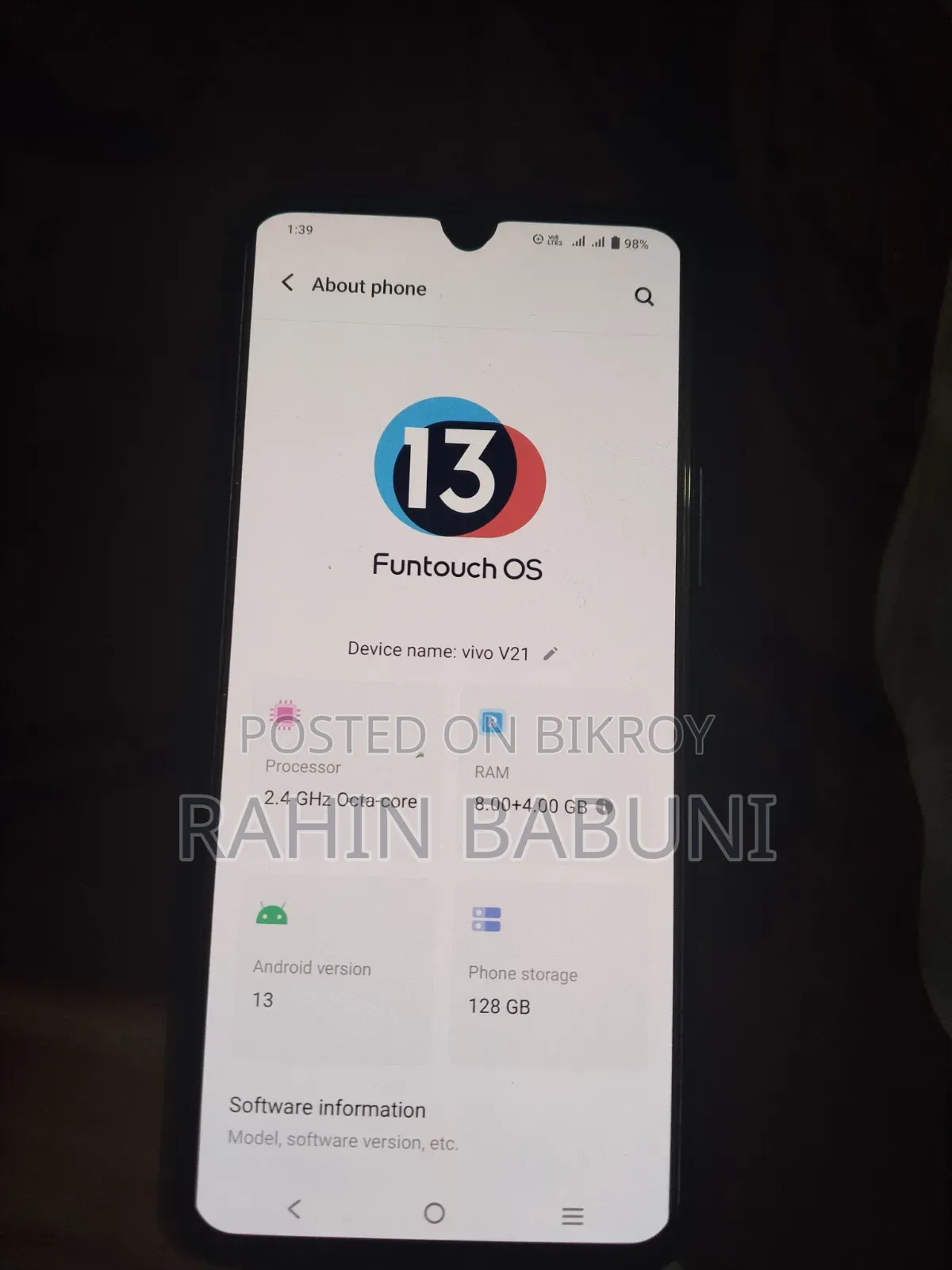 Vivo V21 128 GB Black