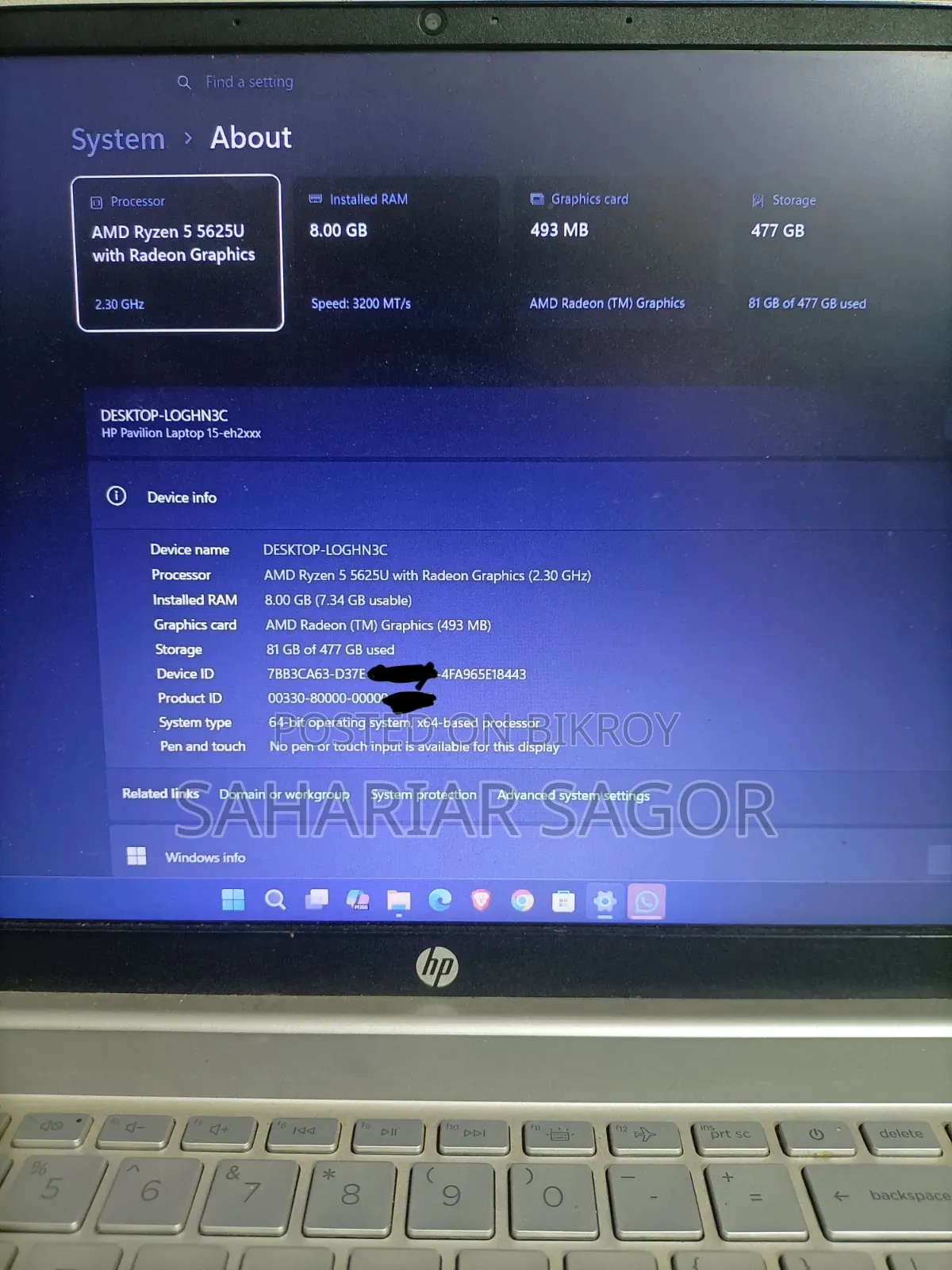 Laptop HP Pavilion 15 8GB AMD Ryzen 5 SSD 512GB