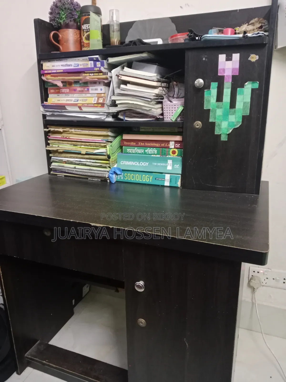 Compact Study Table With Bookshelf Cabinet