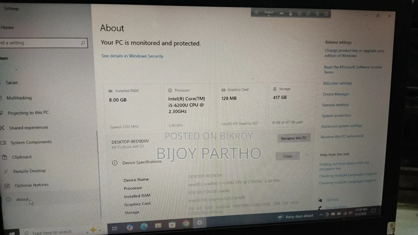 Laptop HP ProBook 440 G3 8GB Intel Core I5 SSD 500GB