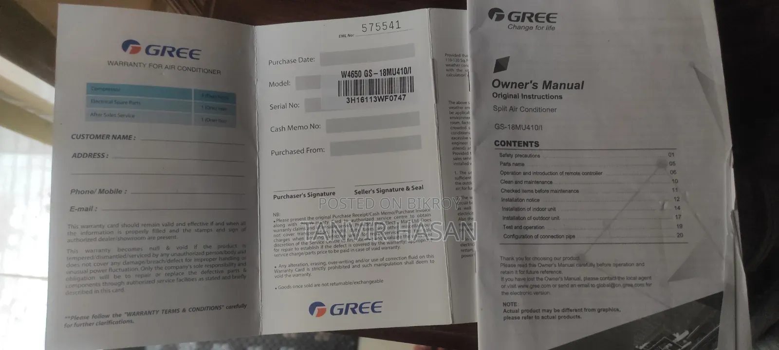 Gree 18MU410I 1.5 Ton Non-Inverter AC (Lightly Used, Fresh/New Condition)