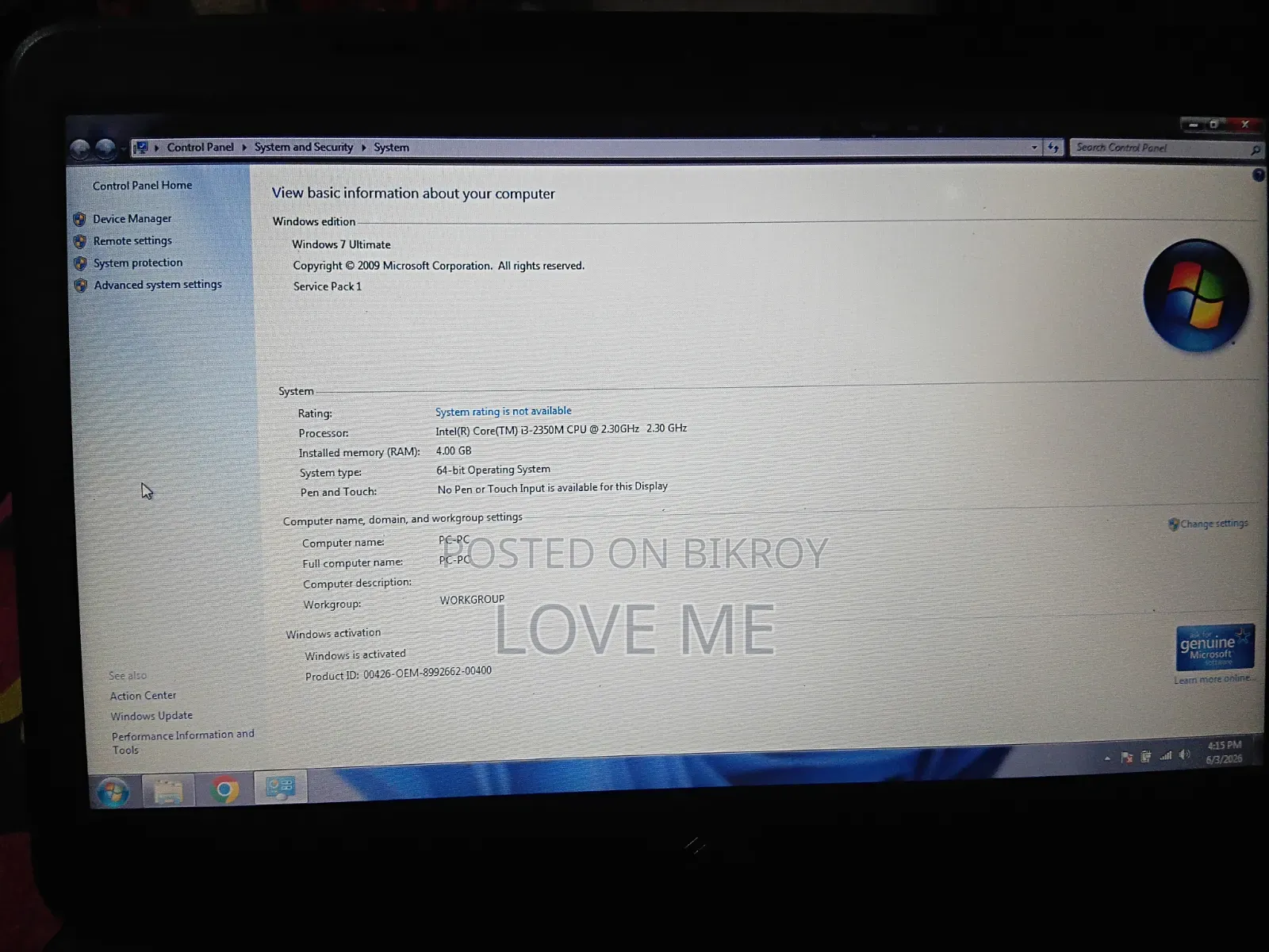 Laptop Dell Inspiron 15 4GB Intel Core I3 HDD 500GB