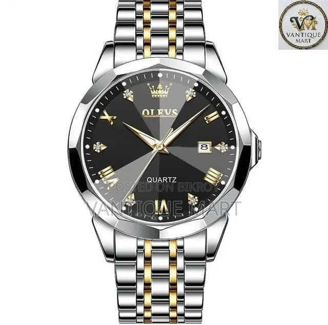 Olevs 9931 Quartz Watch for Men Solid Stainless Steel Strap Rhombus
