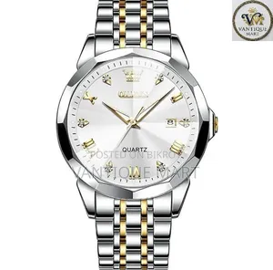 Olevs 9931 Quartz Watch for Men Solid Stainless Steel Strap Rhombus
