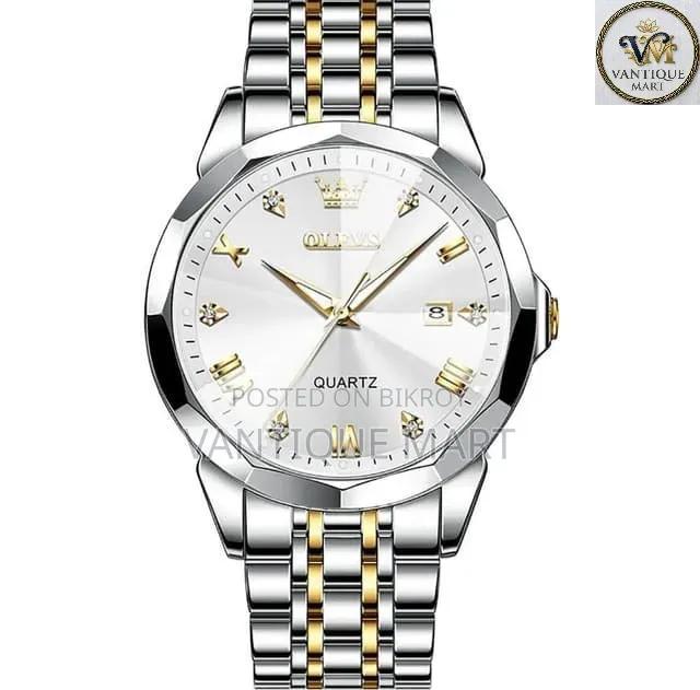 Olevs 9931 Quartz Watch for Men Solid Stainless Steel Strap Rhombus