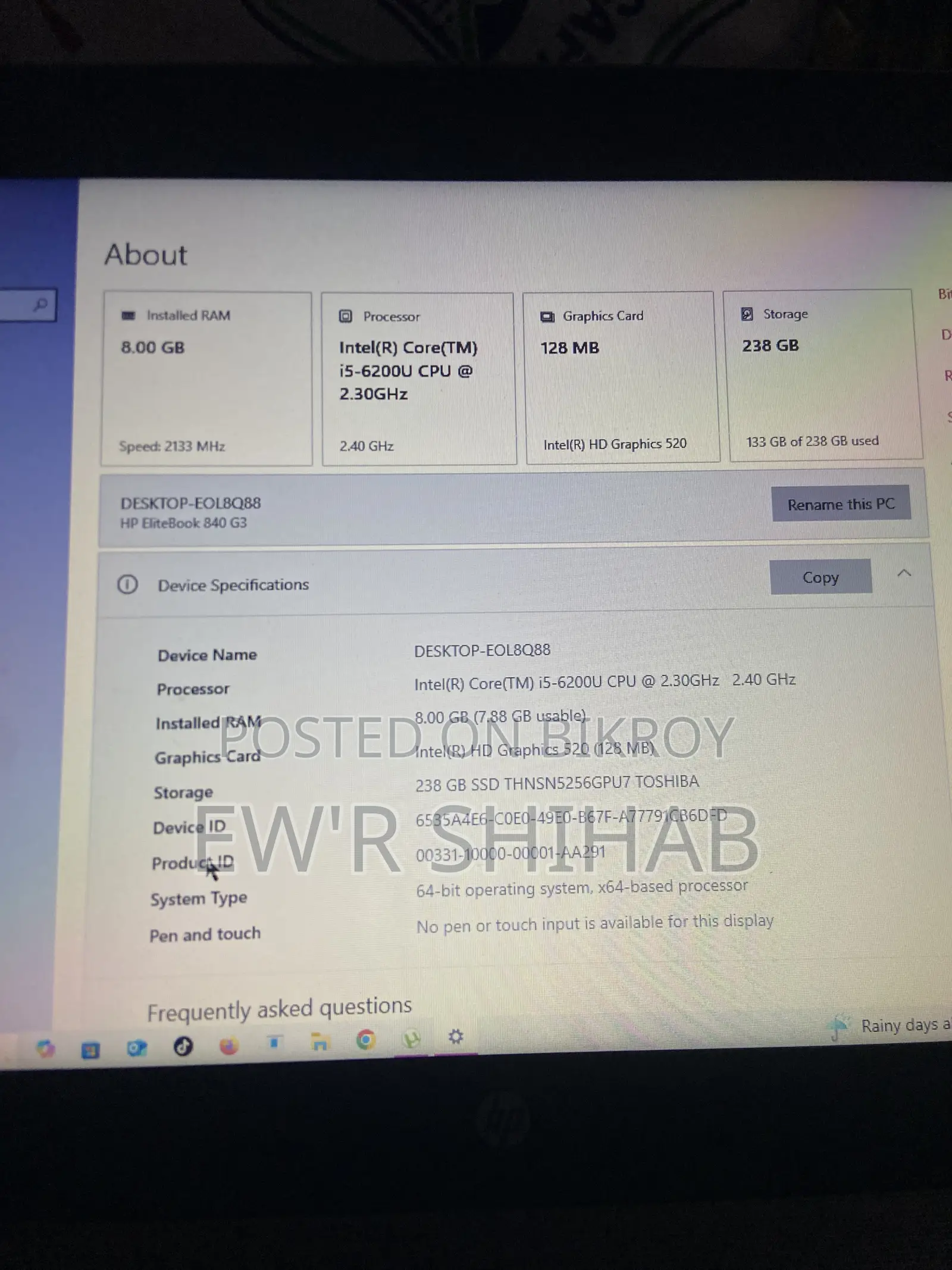 Laptop HP EliteBook 840 G3 8GB Intel Core I5 SSD 256GB