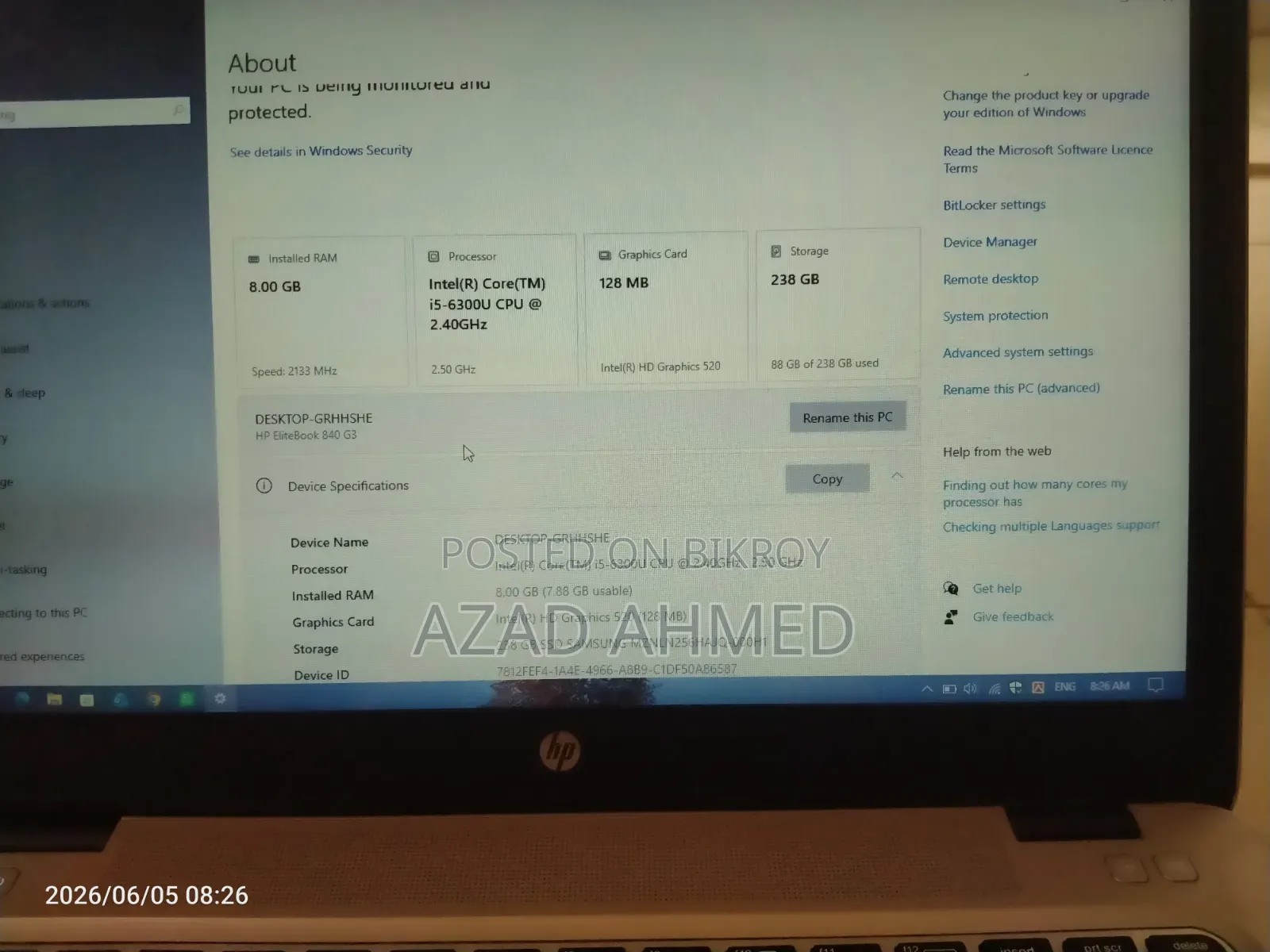 Laptop HP EliteBook 840 G3 8GB Intel Core I5 SSD 256GB