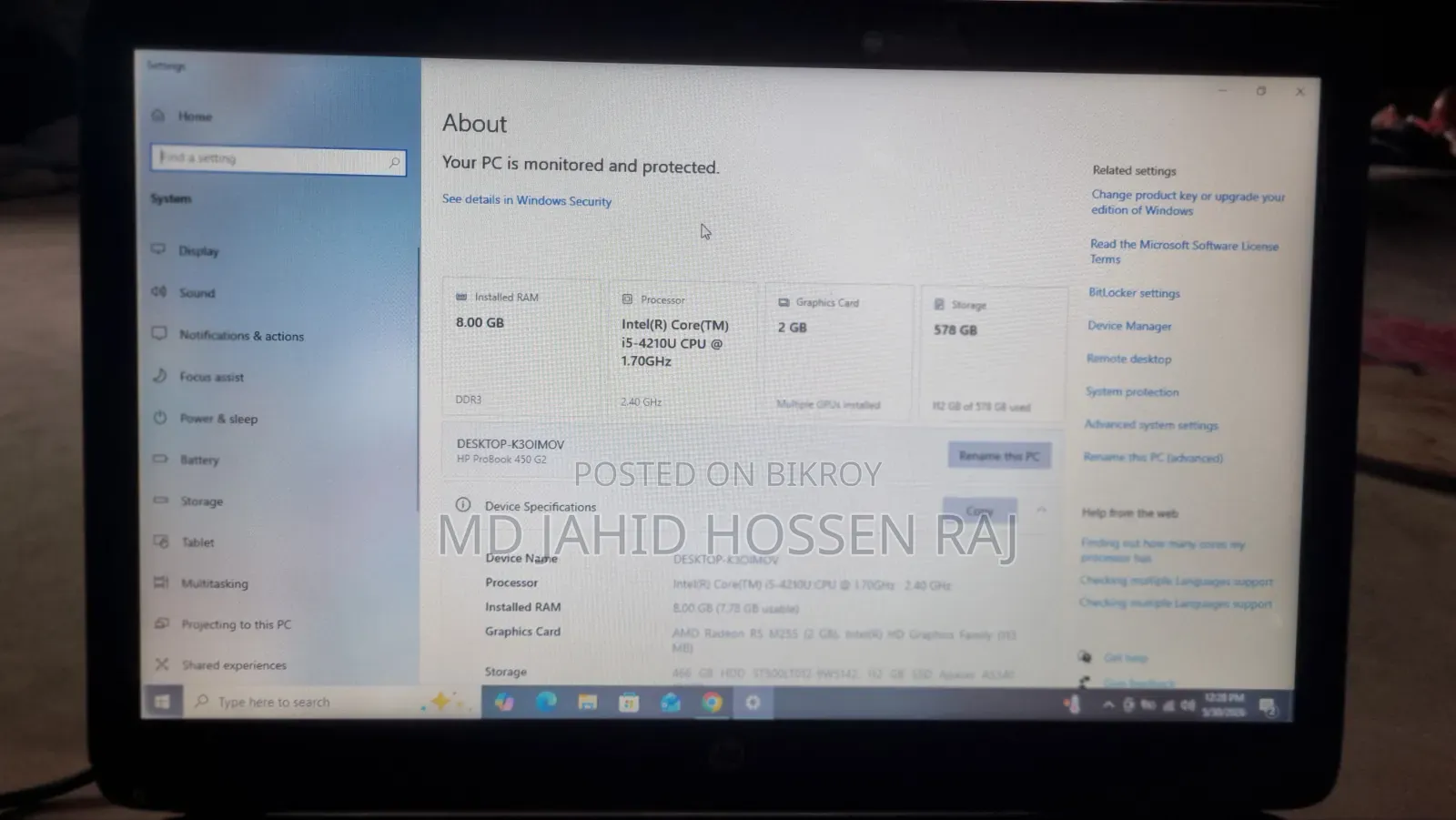Laptop HP ProBook 450 8GB Intel Core I5 HDD+SSD 640GB