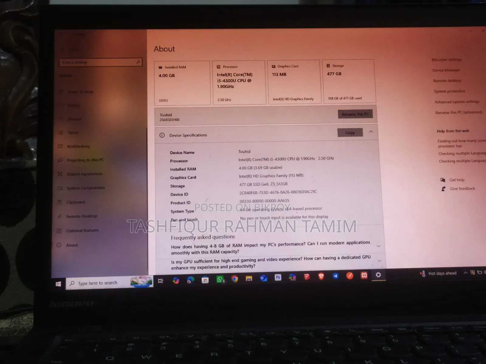 Laptop Lenovo ThinkPad T440s 4GB Intel Core I5 SSD 512GB