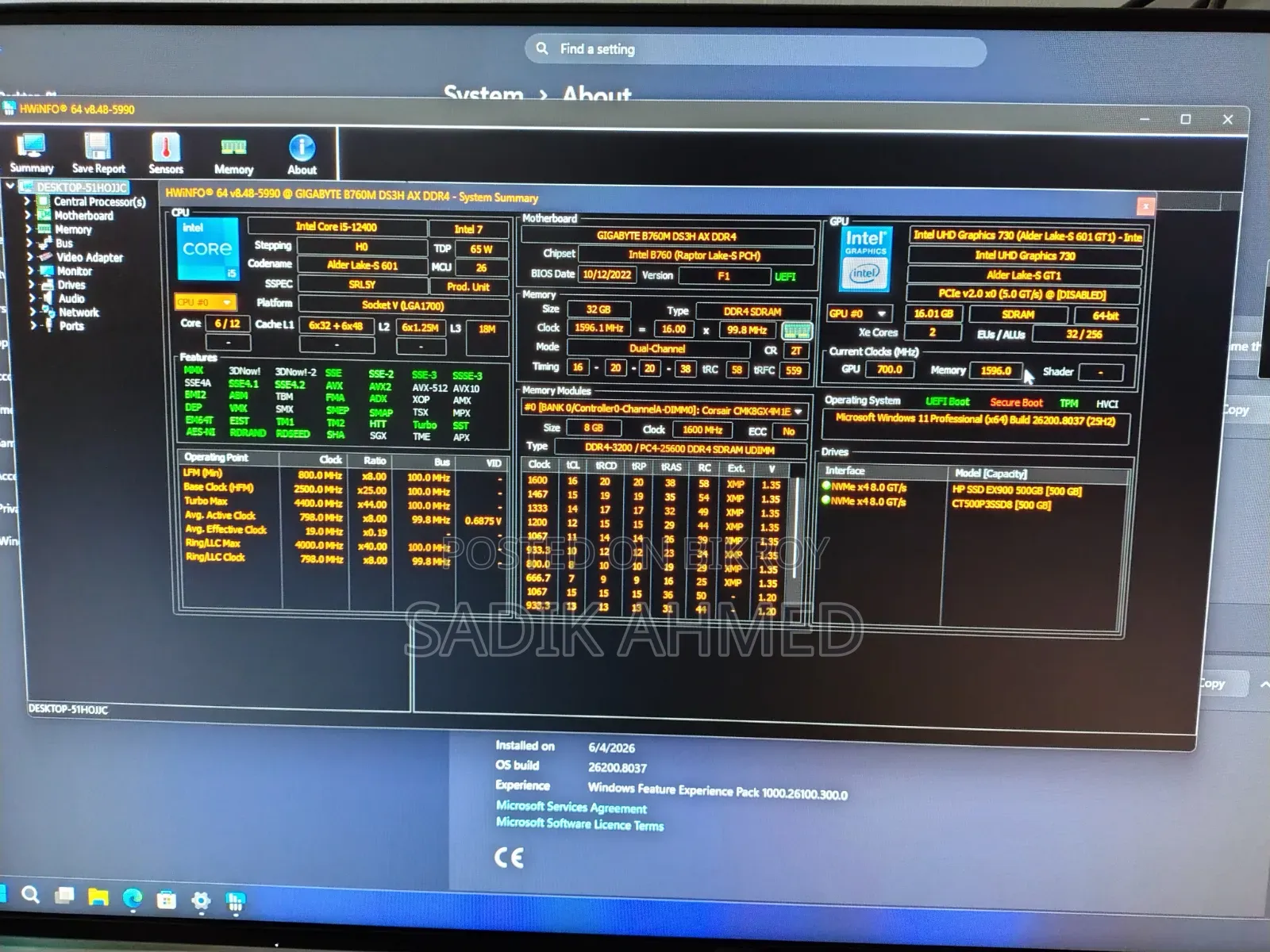 Desktop Computer 32GB Intel SSD 1T