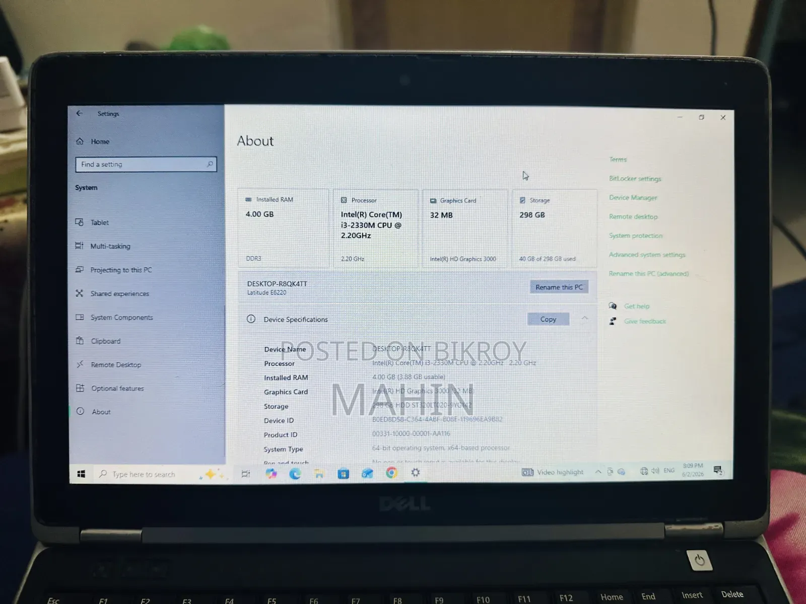 Laptop Dell Latitude E6220 4GB Intel Core I3 HDD 250GB