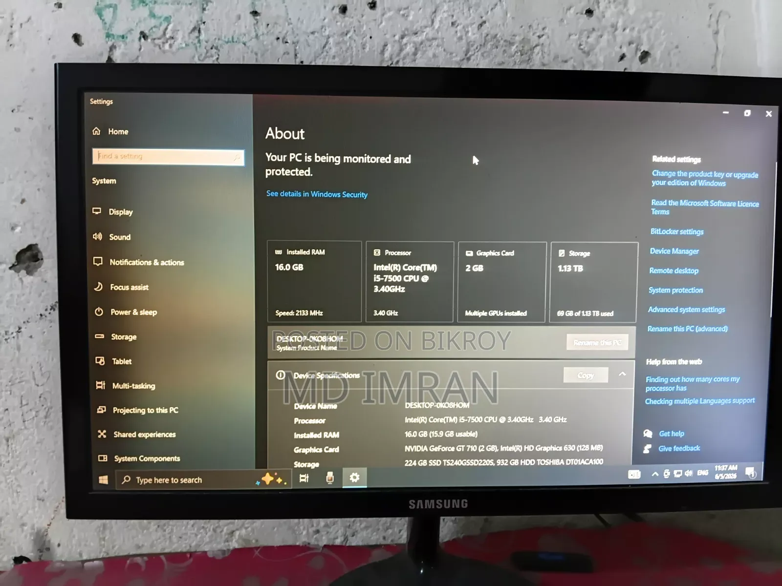Desktop Computer Samsung ArtPC PULSE 16GB Intel Core I5 SSD 1T