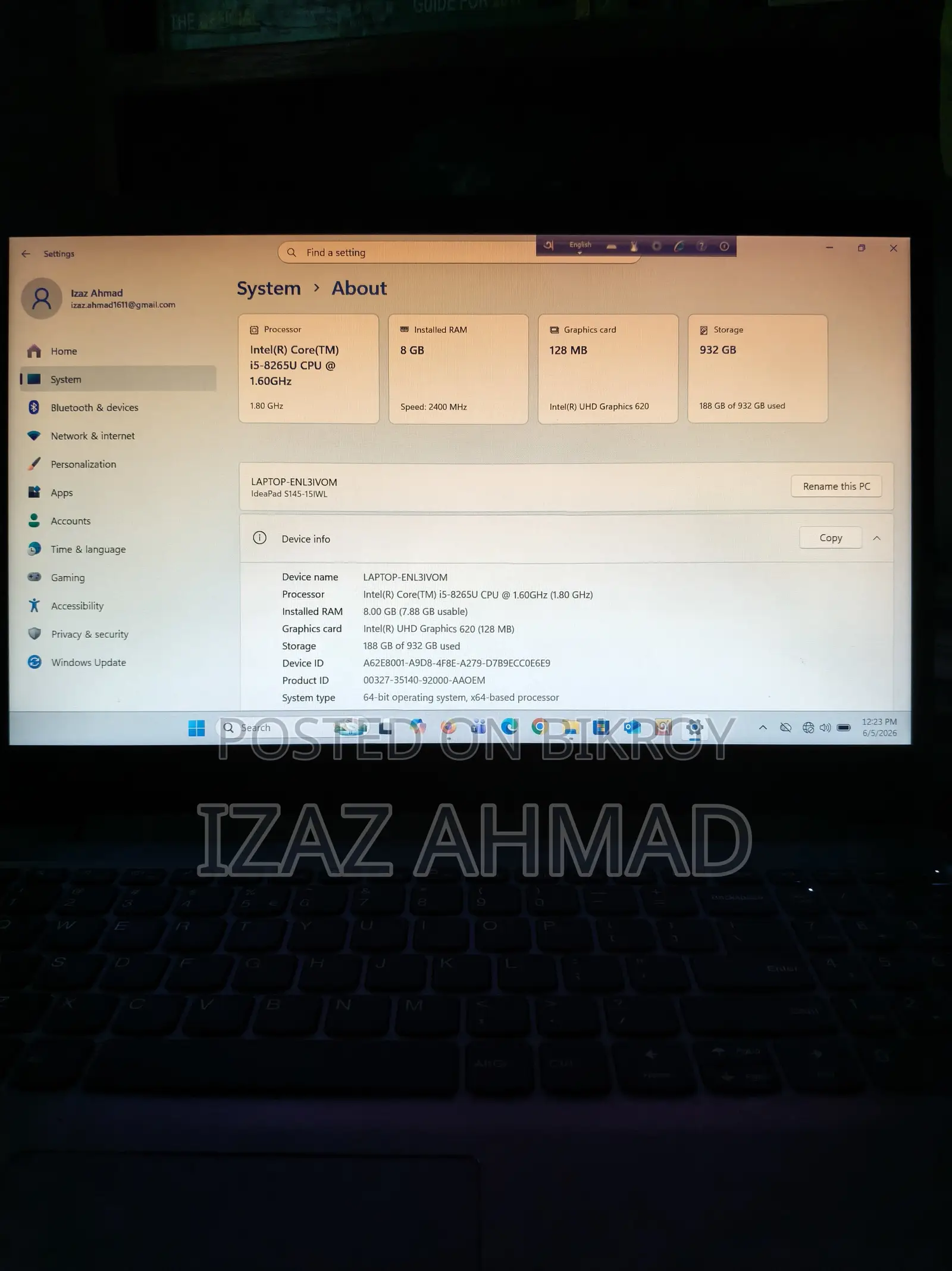 Laptop Lenovo IdeaPad S145 8GB Intel Core I5 HDD+SSD 1T