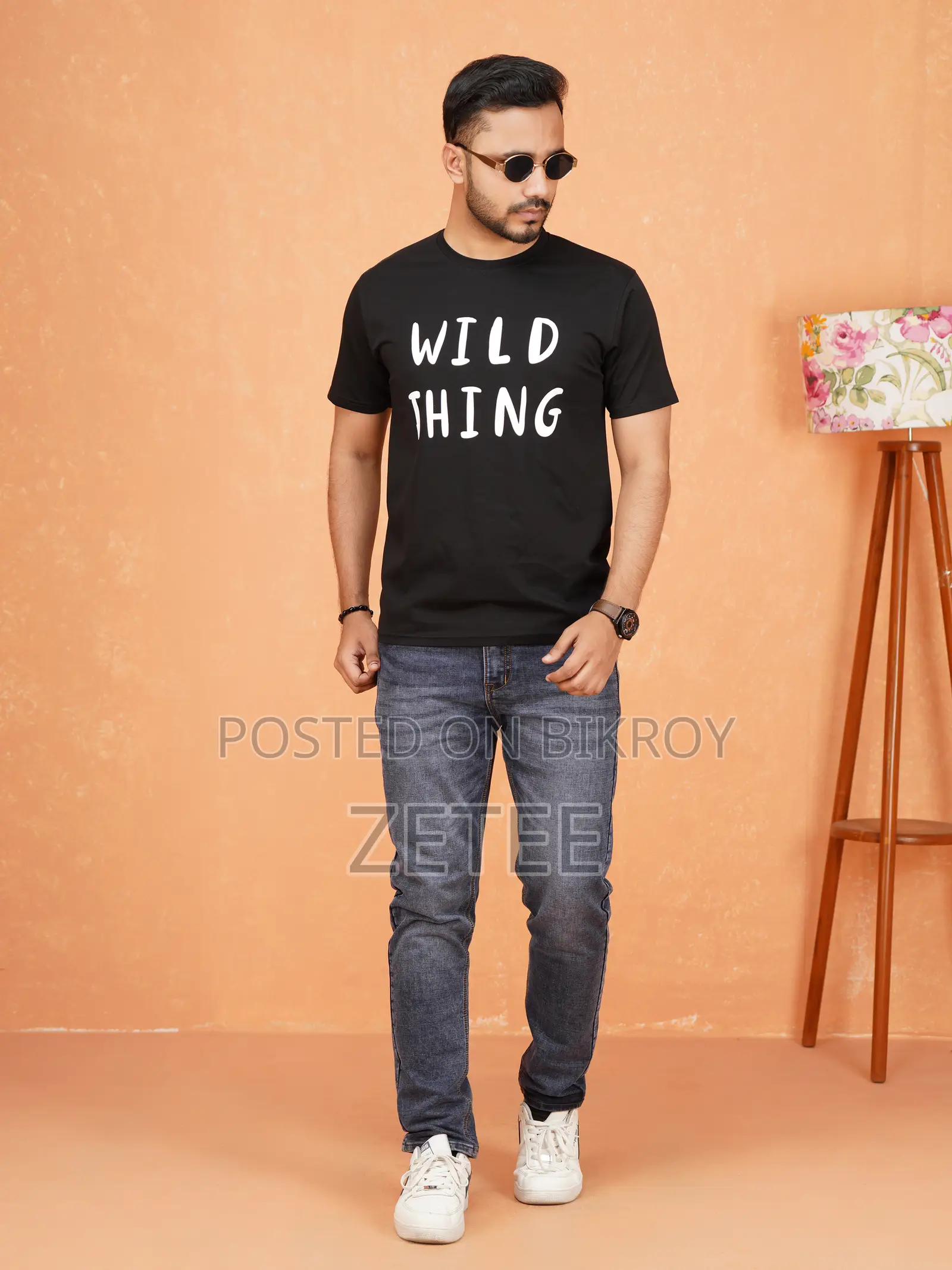 Zetee's Black Printed Premium Cotton Round Neck T-Shirt for Men in Bd