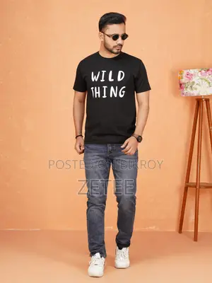 Zetee's Black Printed Premium Cotton Round Neck T-Shirt for Men in Bd