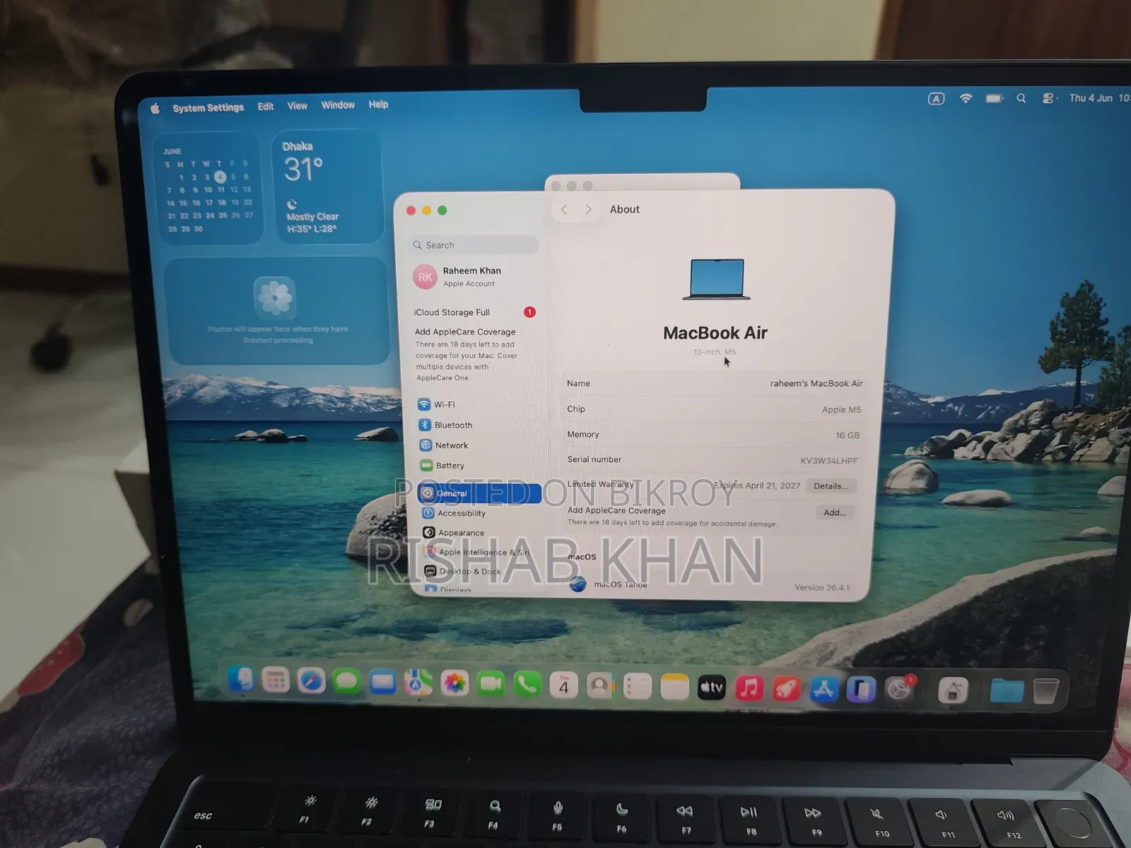 New Laptop Apple MacBook Air 2026 M5 16GB Apple M5 SSD 512GB