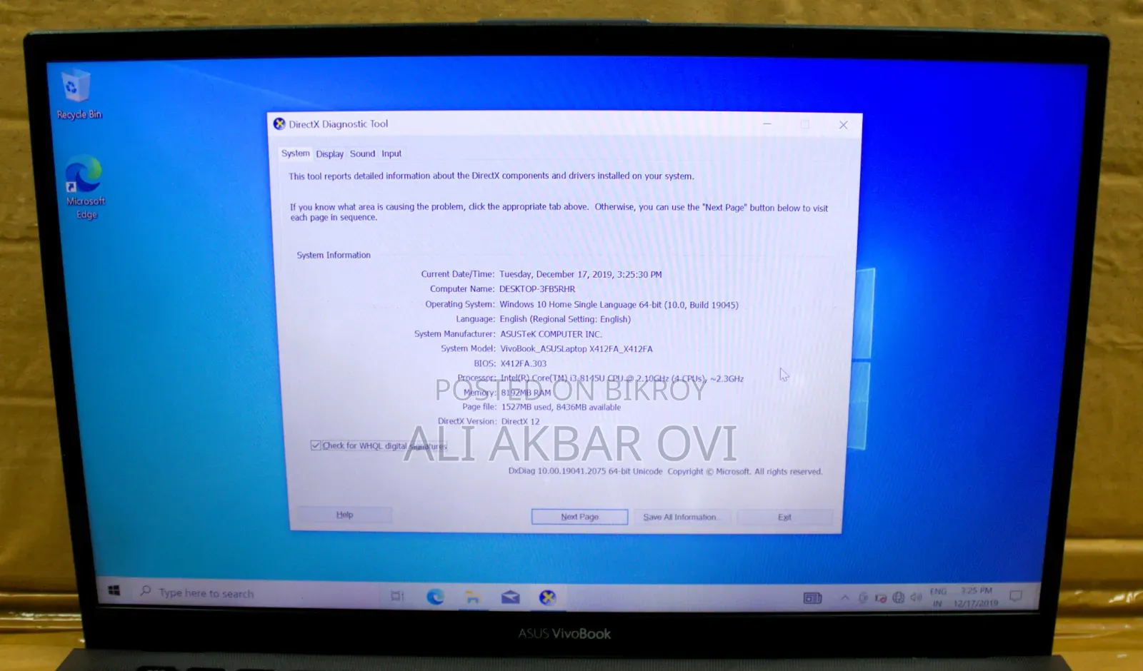 Laptop Asus X415J 8GB Intel Core I3 SSD 256GB