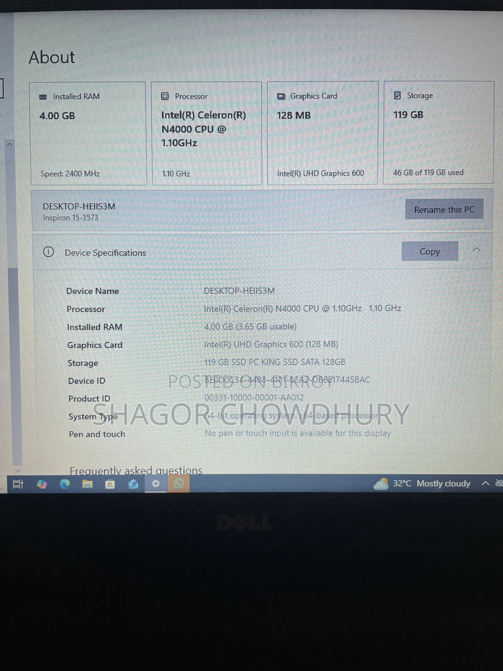 Laptop Dell Inspiron 15 3537 4GB Intel SSD 128GB