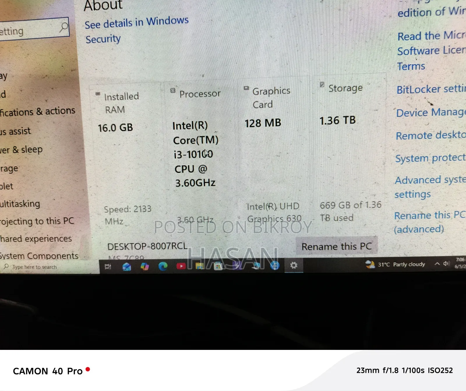 Desktop Computer Asus 16GB Intel Core i3 SSD 1.5T