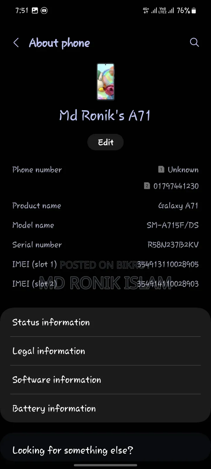 Samsung Galaxy A71 128 GB Blue