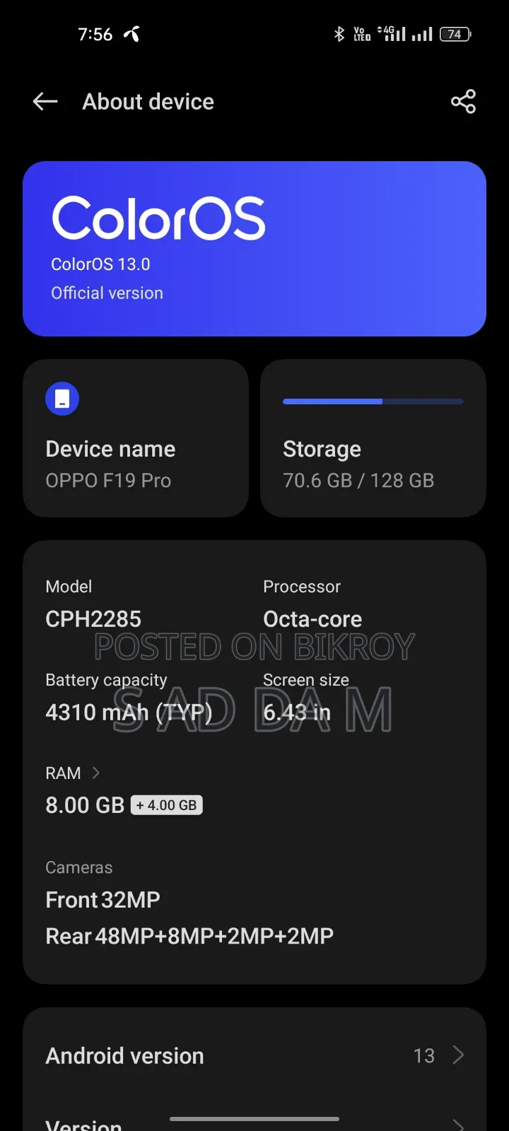 Oppo F19 Pro 128 GB Silver